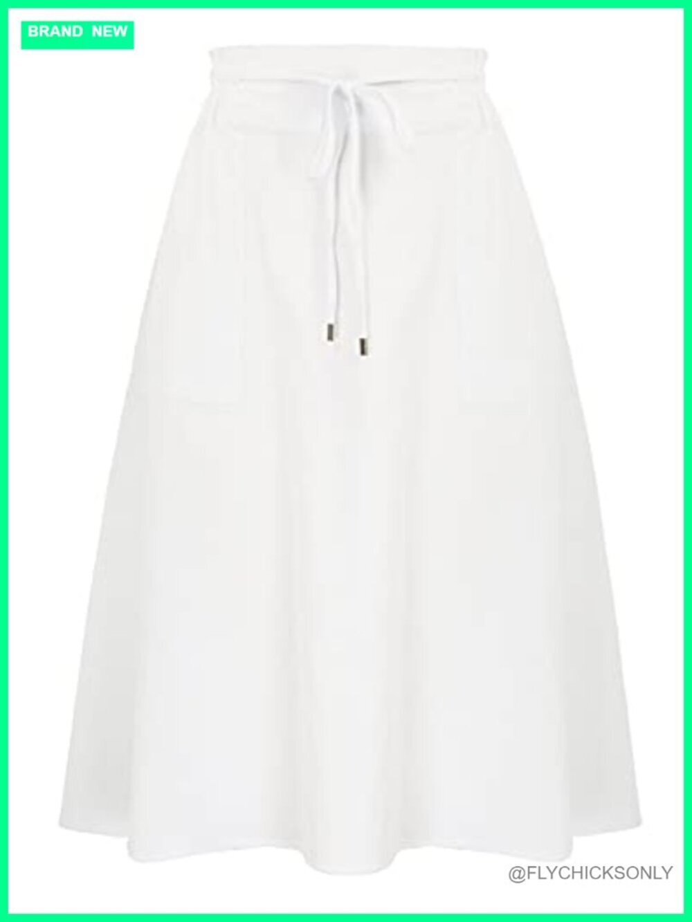 Cotton Linen Midi Skirt with Pockets A-Line Frill Tie Waist